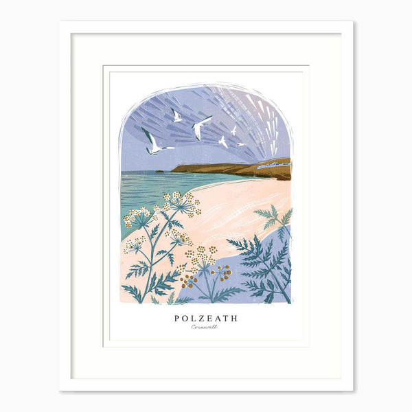Framed Print-WF1240F - Polzeath Lino Small Framed Print-Whistlefish