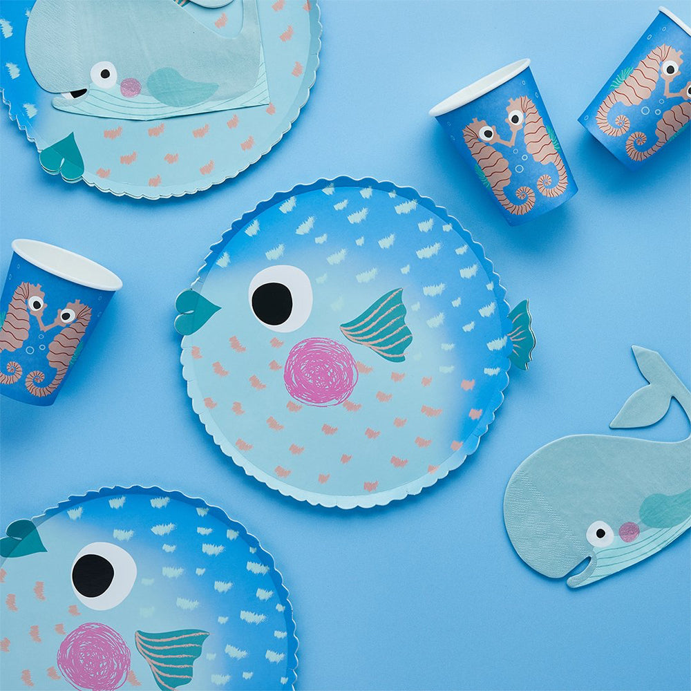 Paper Plates-HBWT105 - Puffer Fish Paper Plates-Hootyballoo