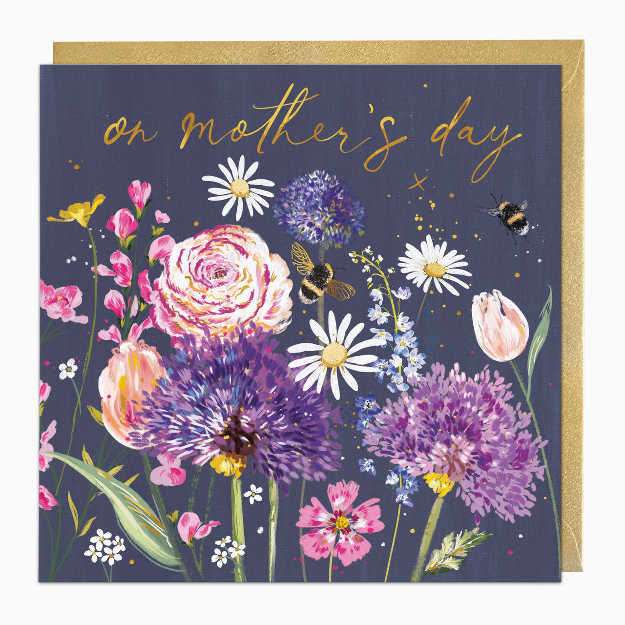 Greeting Card-H201 - Purple Bee Floral Mother's Day Card-Whistlefish