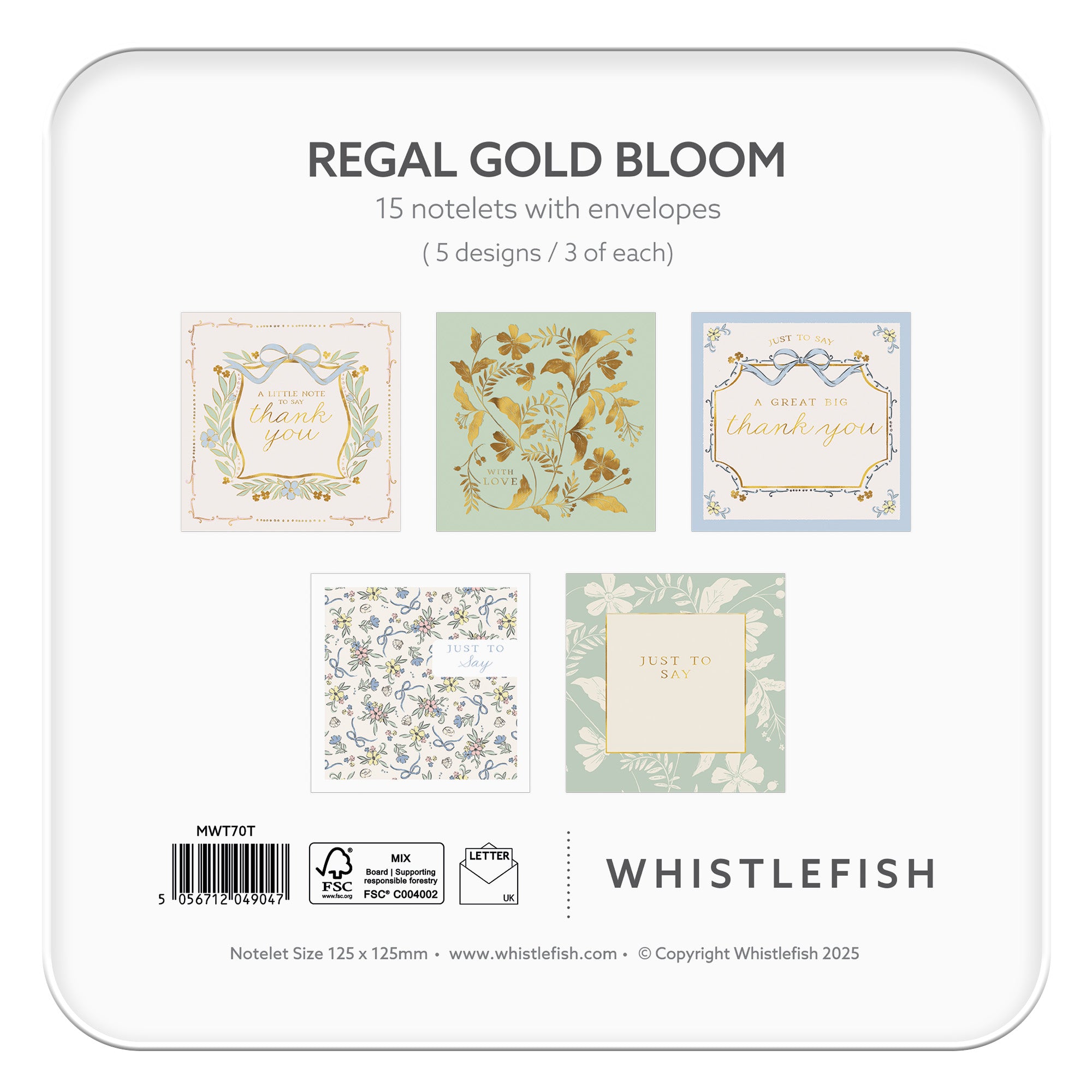 Notelet Tin-MWT70 - Regal Gold Bloom Filled Notelet Tin-Whistlefish