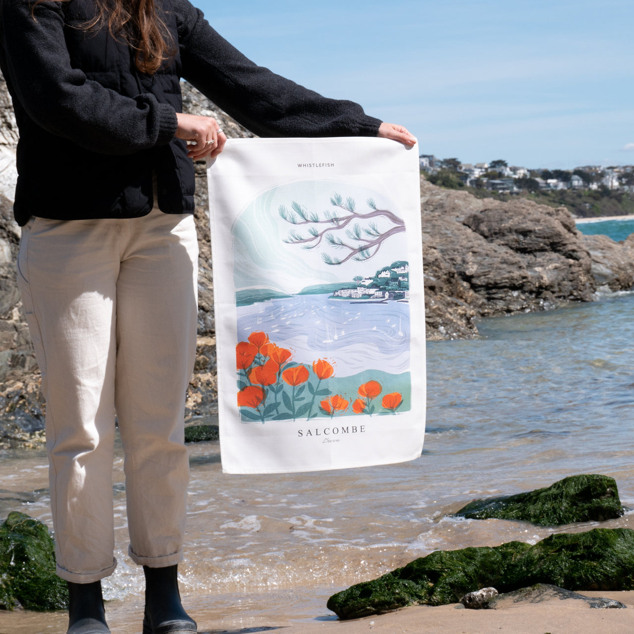 Tea Towel - WTT255 - Salcombe Arched Lino Tea Towel - Salcombe Arched Lino Tea Towel - Whistlefish
