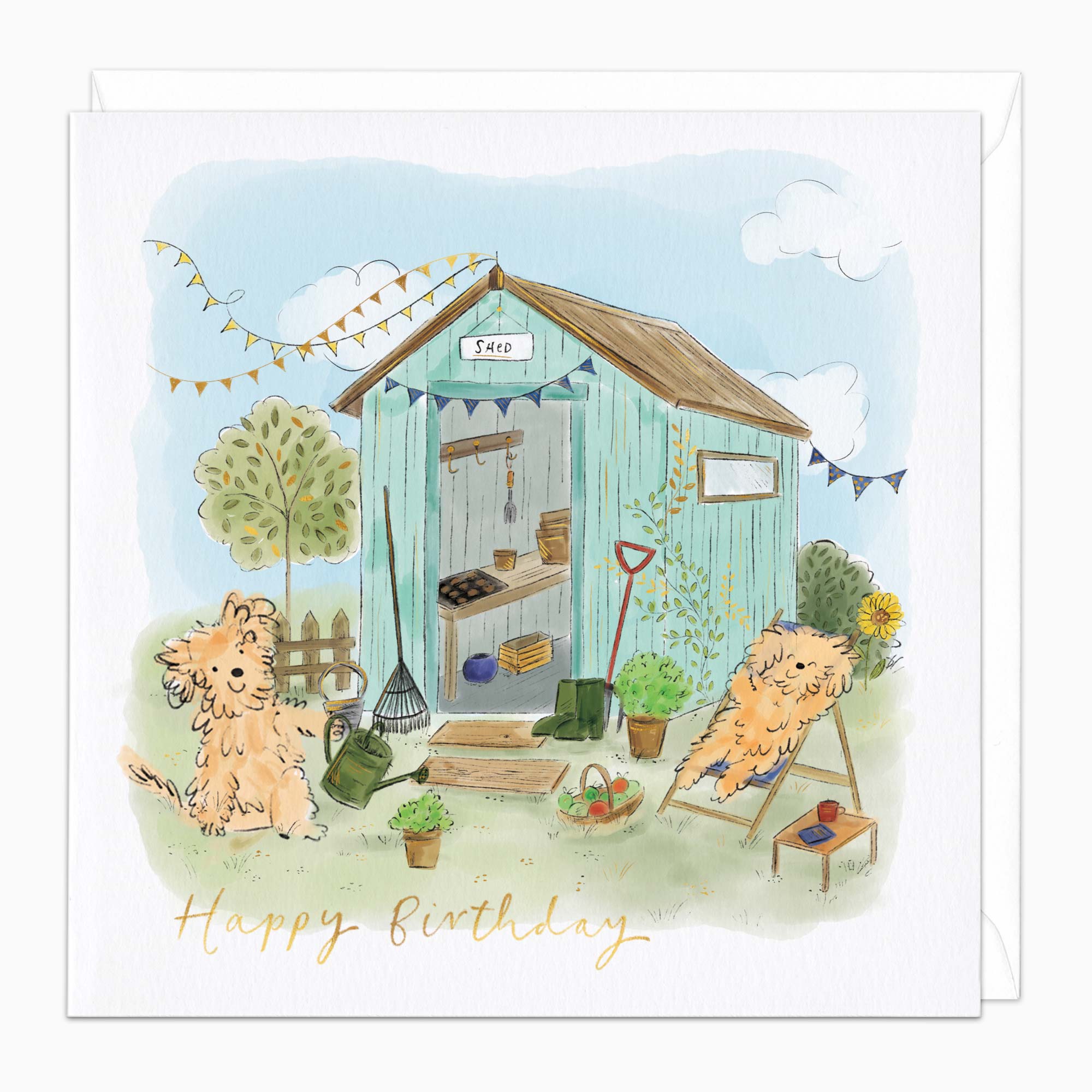 Greeting Card-G575 - Scruffy in the Shed Birthday Card-Whistlefish