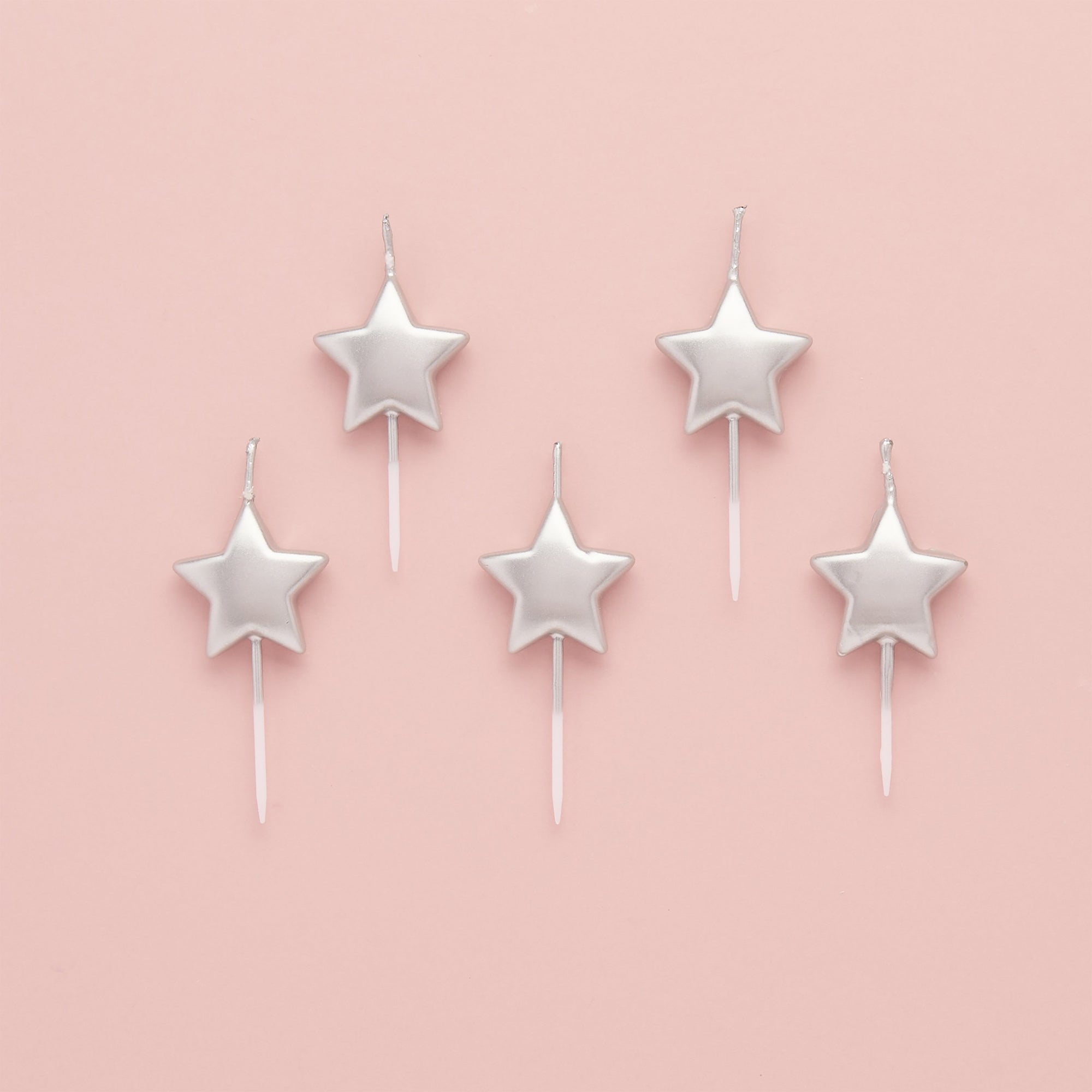 Party Candle-HBWC157SIL - Silver Metallic Star Candles-Hootyballoo