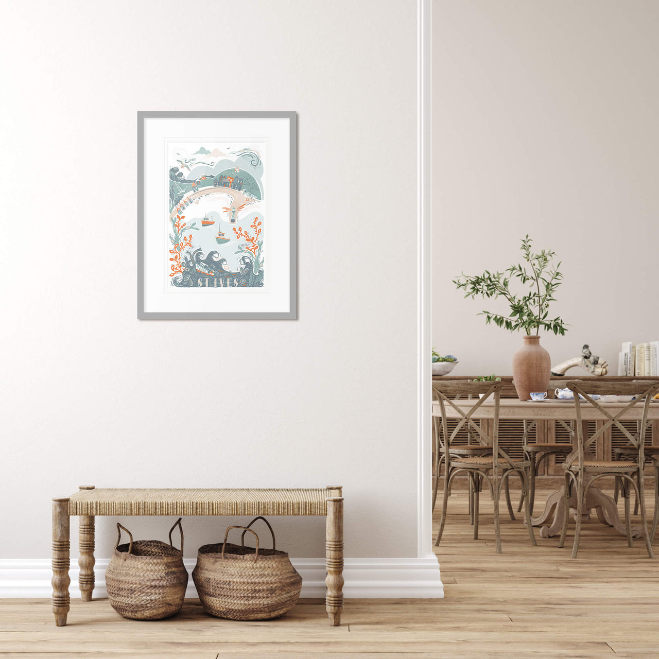 Framed Print-WF832F - St Ives Lino Framed Print-Whistlefish