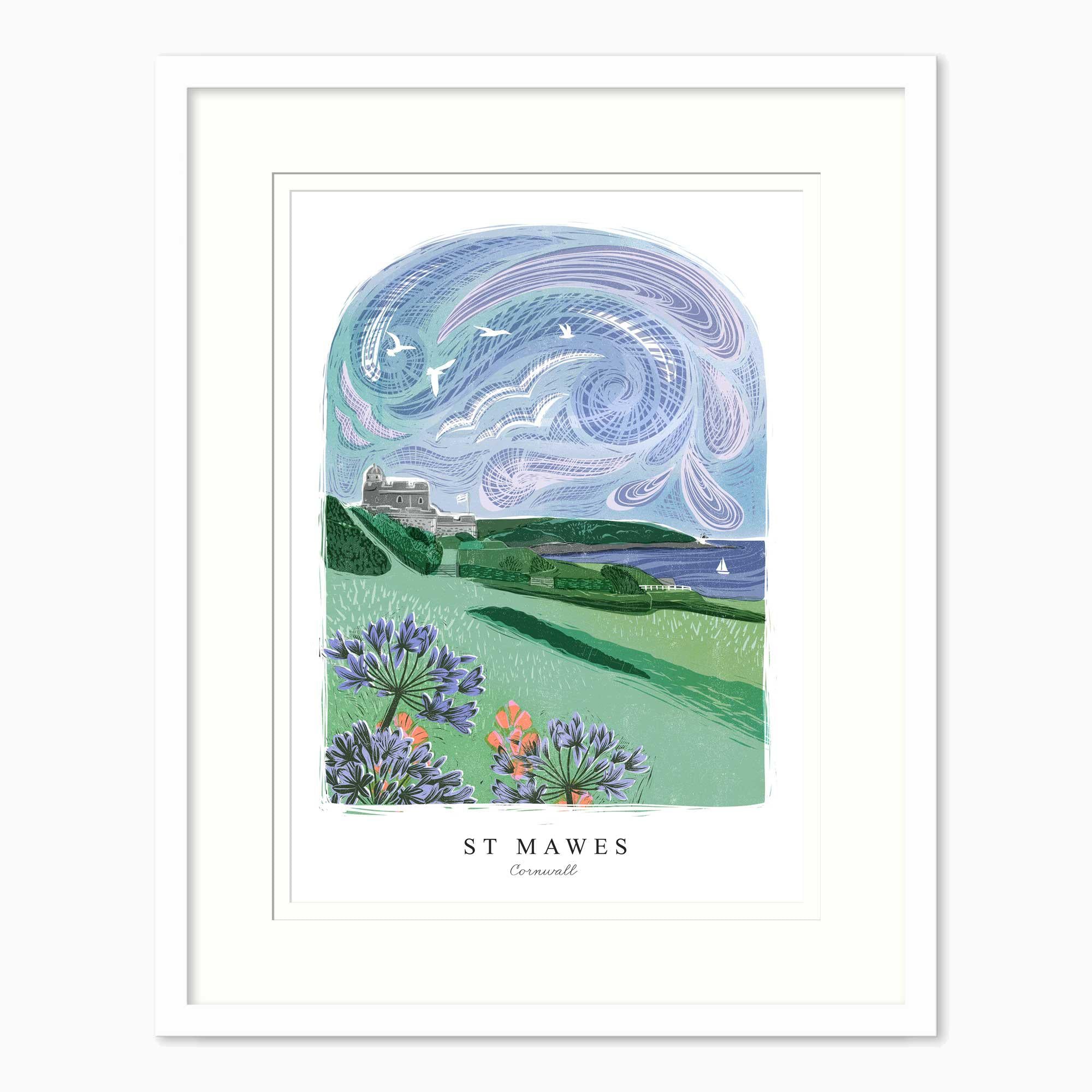 Framed Print-WF1243F - St Mawes Lino Small Framed Print-Whistlefish