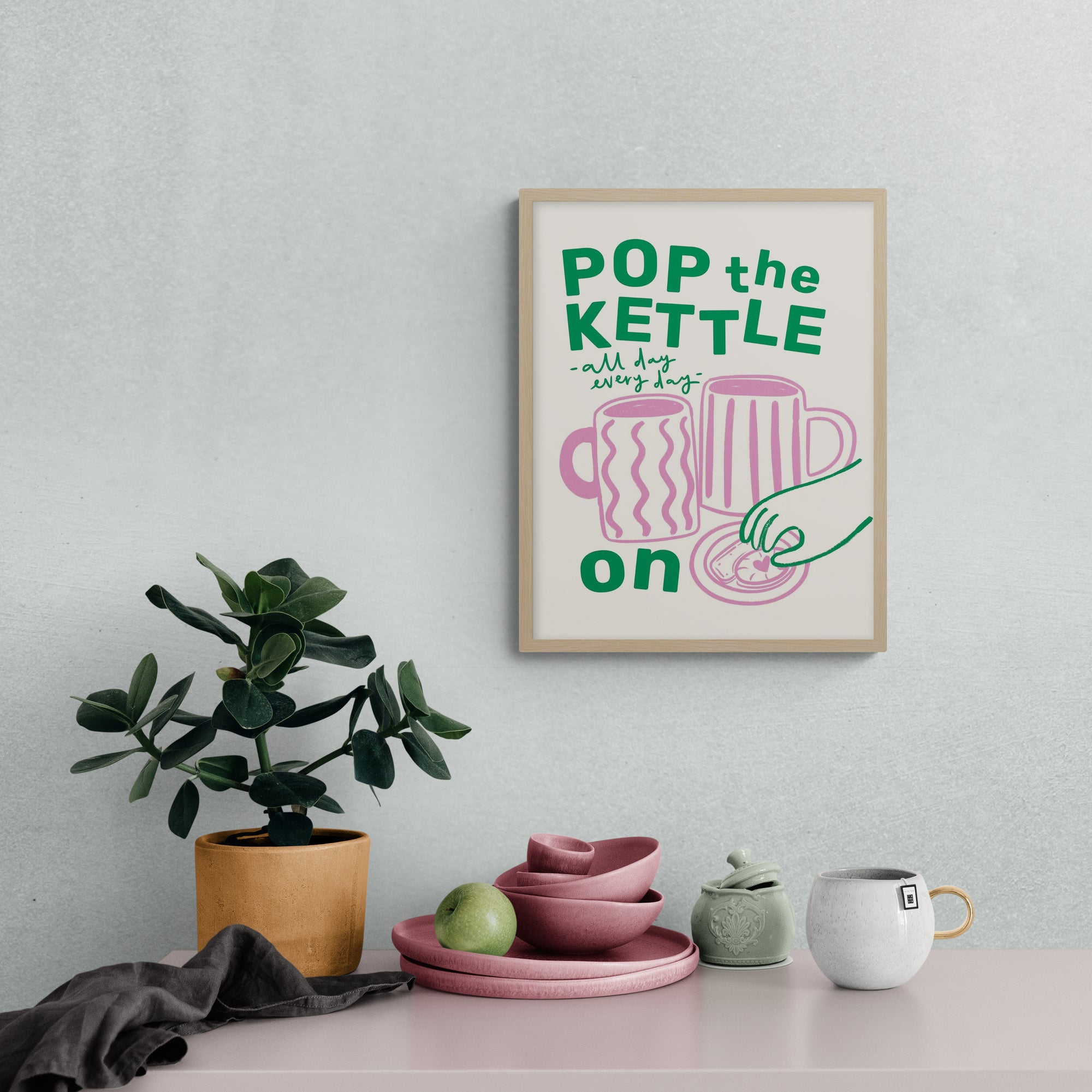 Pop the Kettle Pink Framed Print - Whistlefish