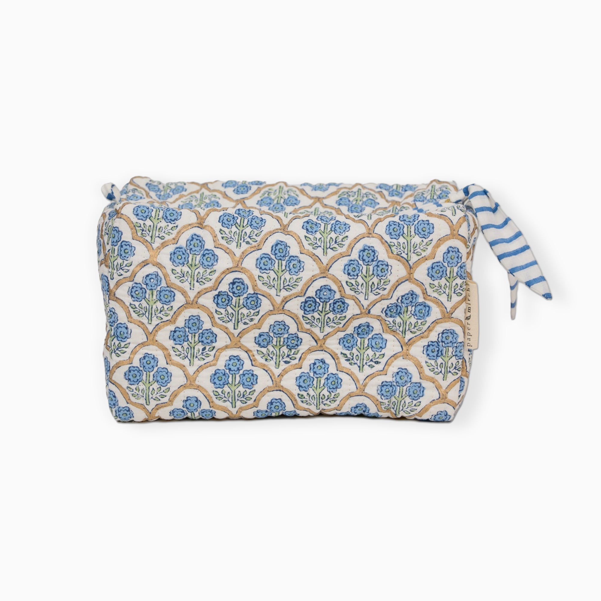 Cosmetic Bag-TOILBP06 - Trellis Indigo Large Cosmetic Bag-Paper Mirchi