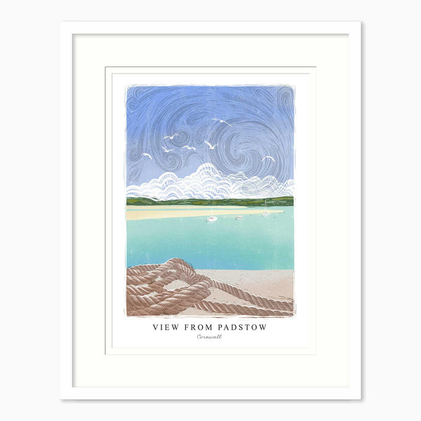 View From Padstow Lino Small Framed Print - Whistlefish