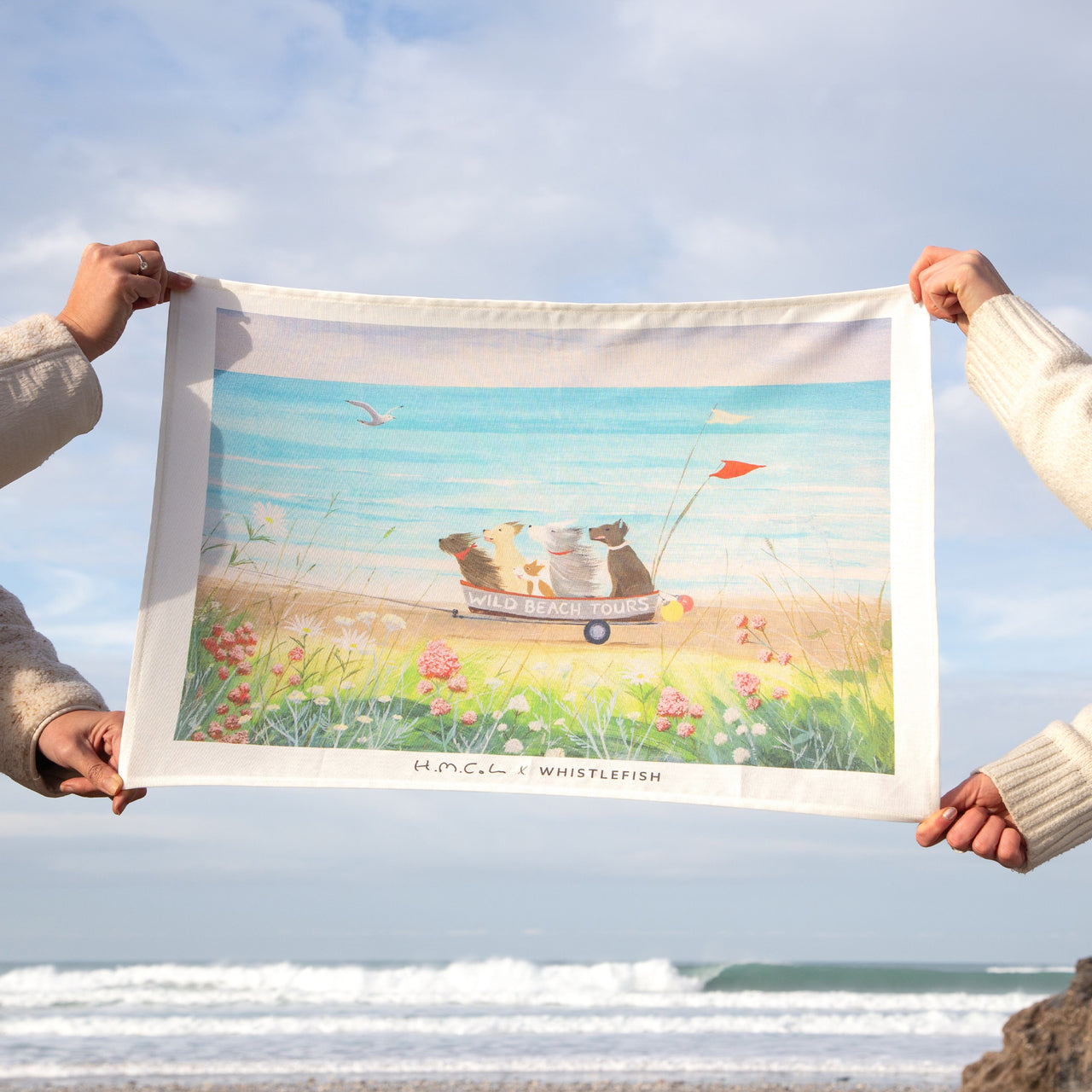 Tea Towel-HC22TT - Wild Beach Tours Tea Towel-Hannah Cole