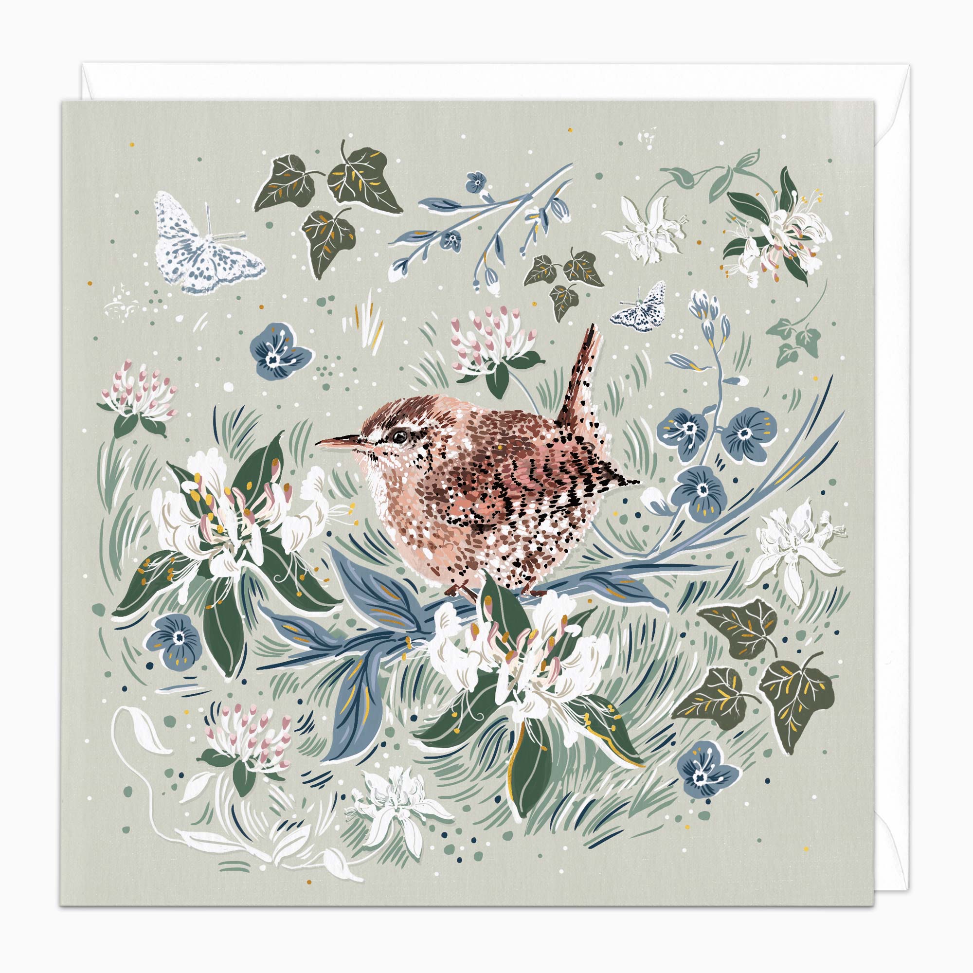 Greeting Card-H131 - Wren in the Hedgerow Art Card-Whistlefish