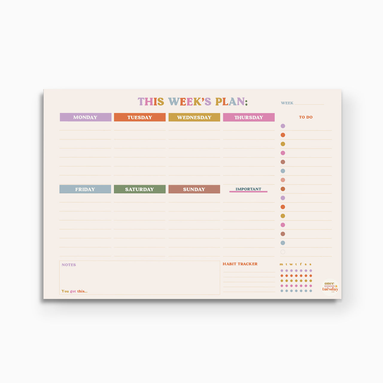 Weekly Planner-TUE-YGTWP-A4-PAD - You Got This Weekly Planner-Whistlefish & Co