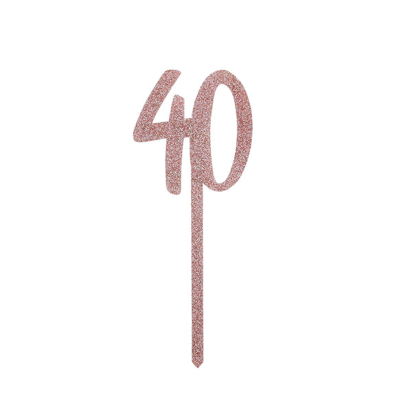 Cake Topper-HBMM1107 - Rose Gold Glitter 40 Cake Topper-HootyBalloo