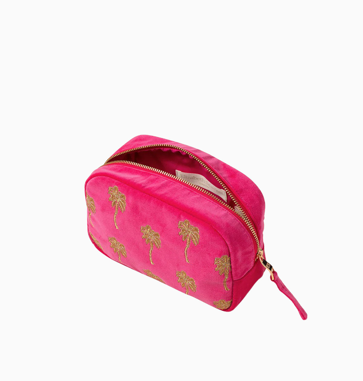 Makeup Bag-10843 - Gold Palm Pink Velvet Makeup Bag-Elizabeth Scarlett