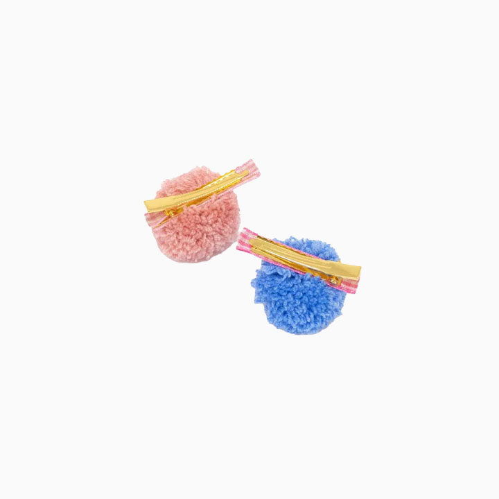 Hair Clips-215785 - Gingham & Big Pompom Hair Clips-Meri Meri