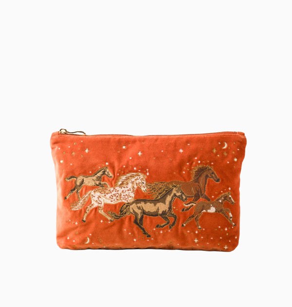 Pouch-16173 - Wild Horses Velvet Everyday Pouch-Elizabeth Scarlett