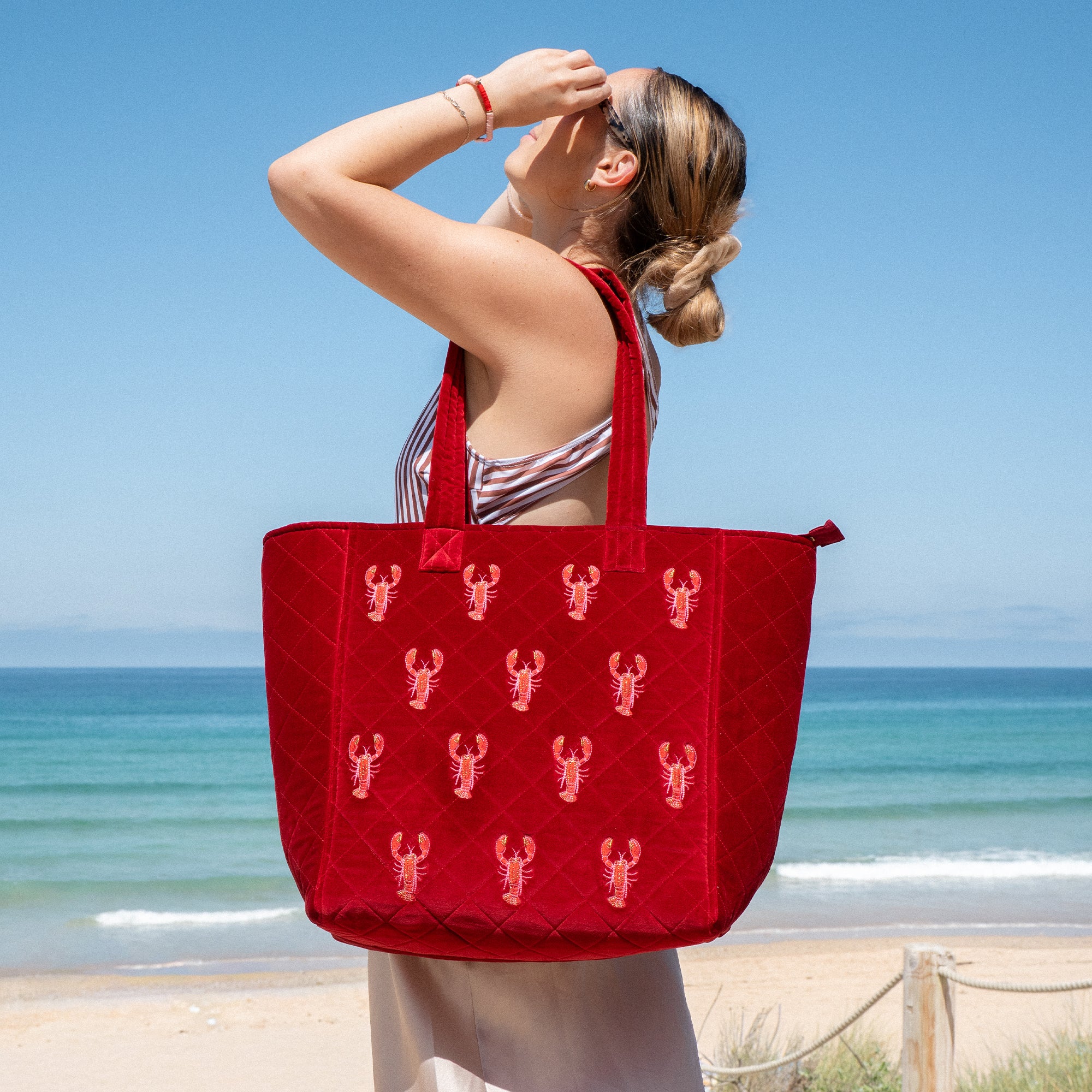 Tote Bag-16265 - Lobster Velvet Tote Bag-Elizabeth Scarlett