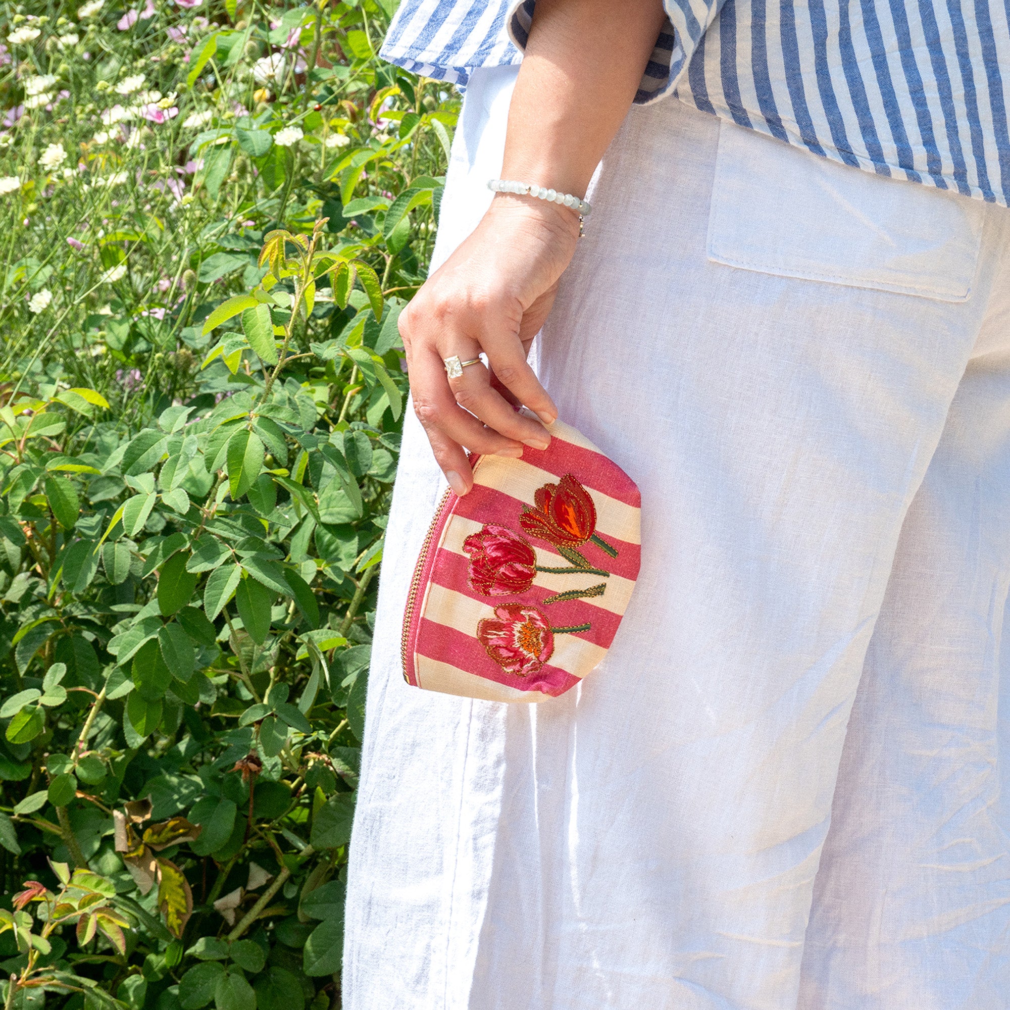 Coin Purse-16661 - Tulip Stripe Cotton Coin Purse-Elizabeth Scarlett