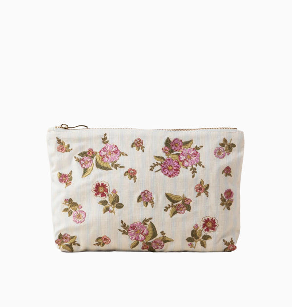 Pouch-16722 - Floral Bouquet Stripe Everyday Pouch-Elizabeth Scarlett