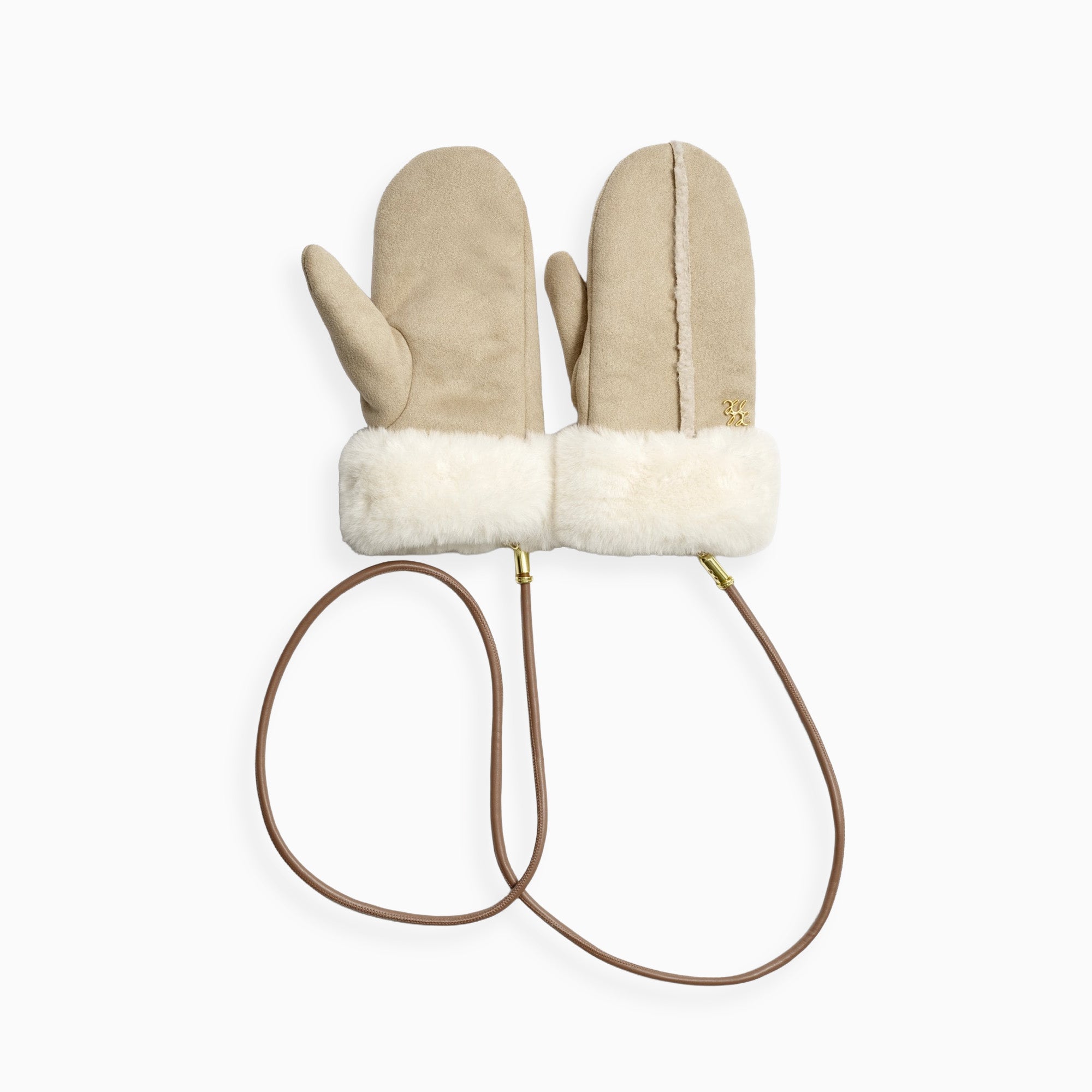 KLS883 - Faux Suede Mittens in Taupe and Cream