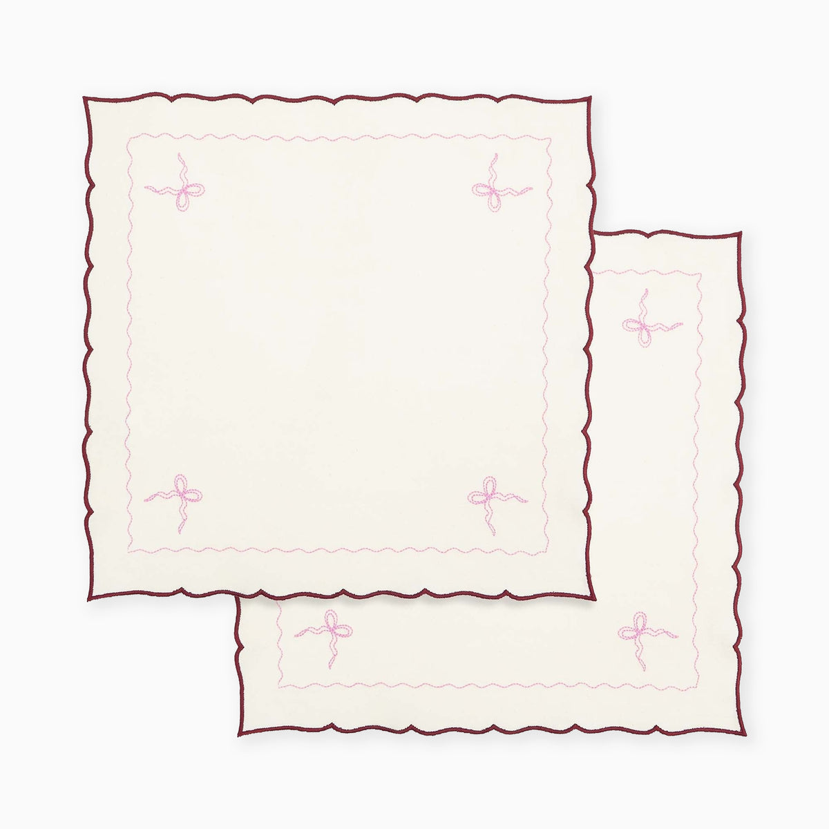 XNABUR2 - Burgundy Embroidered Bow Napkins Set Of 2