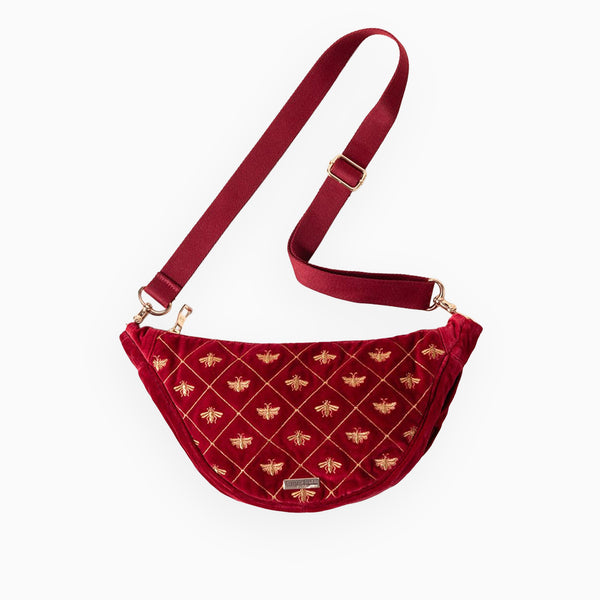 19501 - Bee Trellis Velvet Crossbody Sling Bag