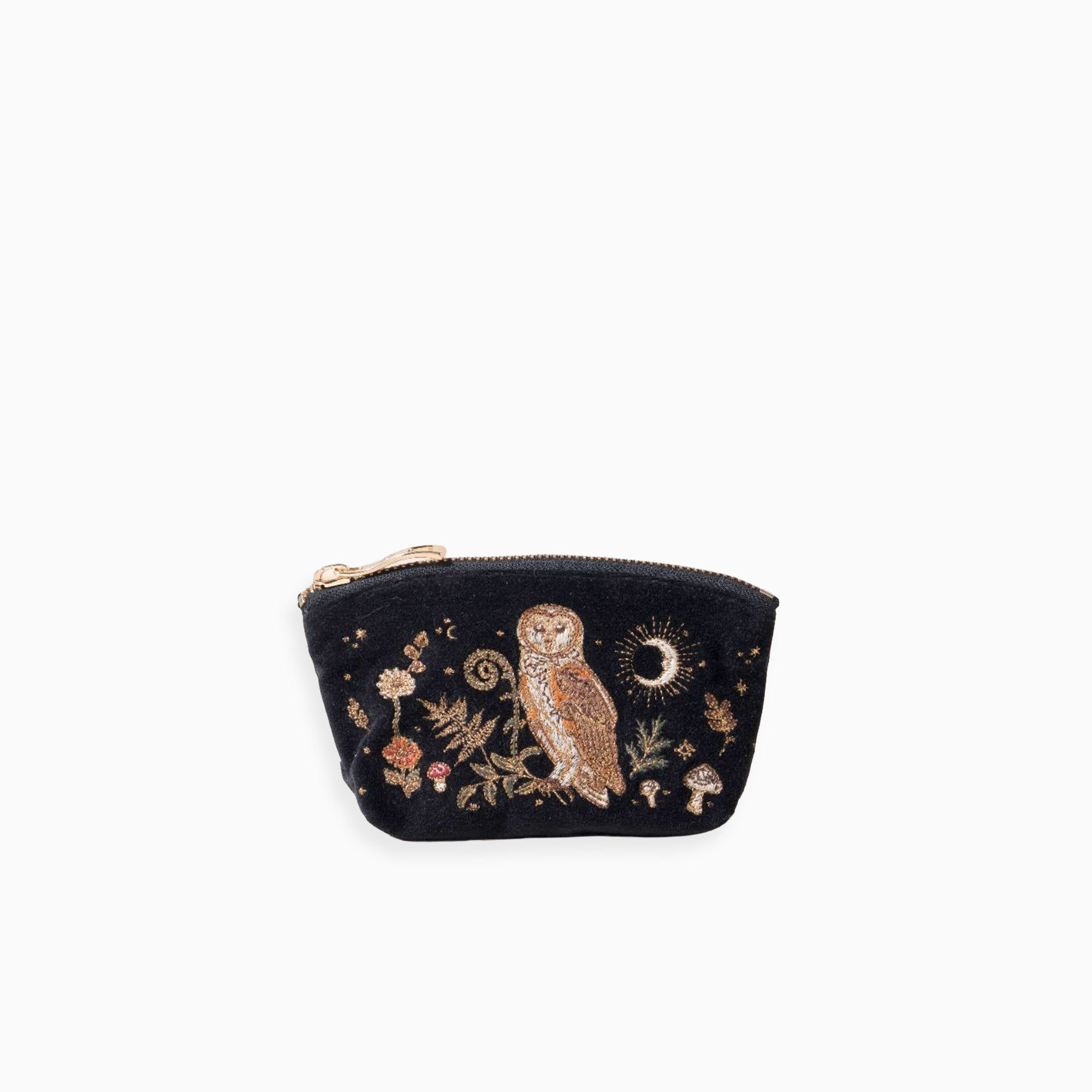 19167 - Mystical Owl Velvet Coin Purse Charcoal