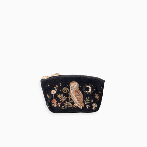 19167 - Mystical Owl Velvet Coin Purse Charcoal