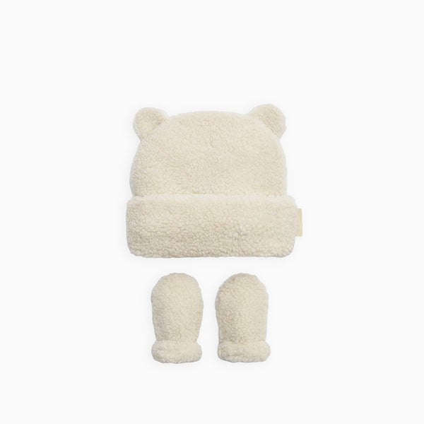 BA0137 - Borg Baby Hat And Mittens in Off White