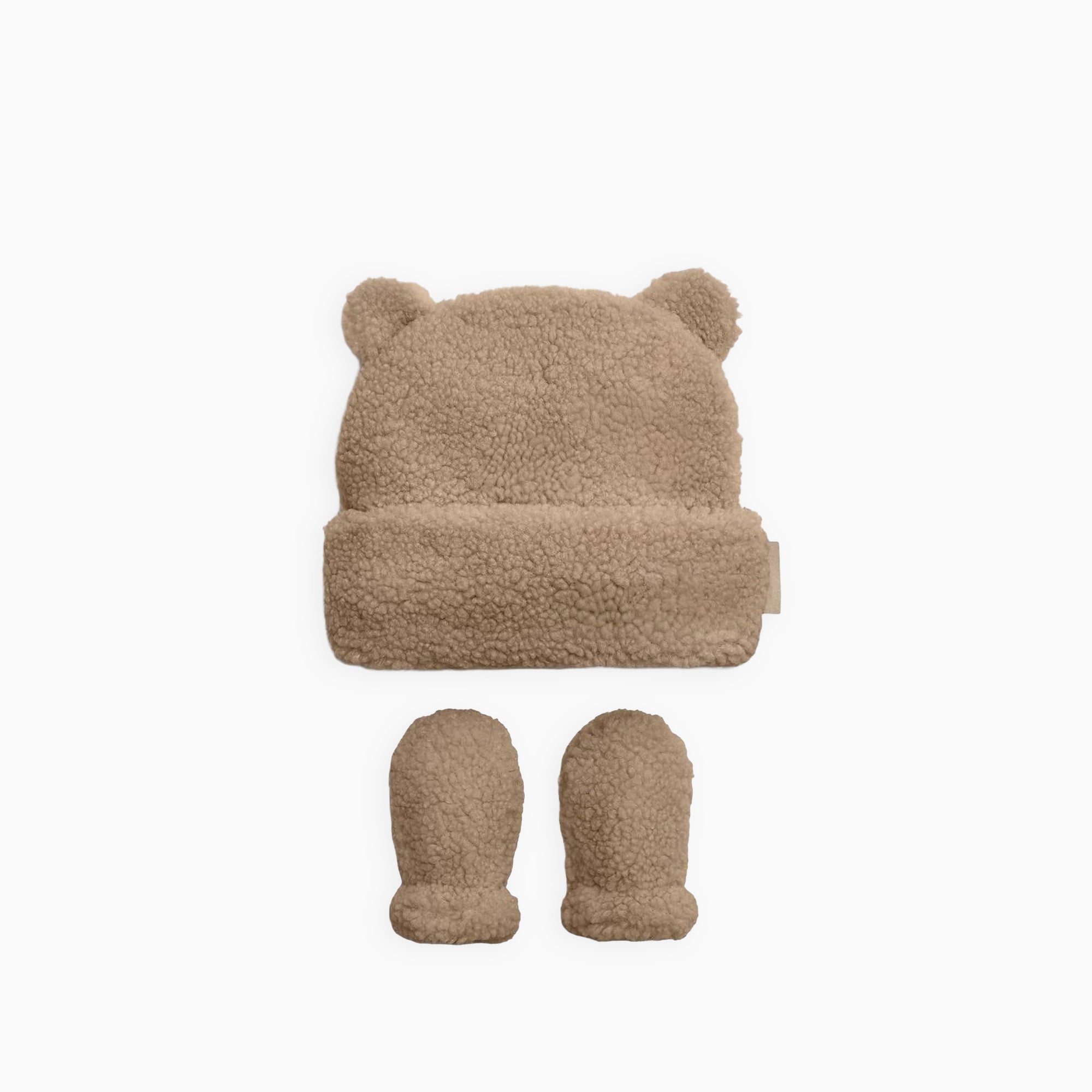 BA0138 - Borg Baby Hat And Mittens in Tan