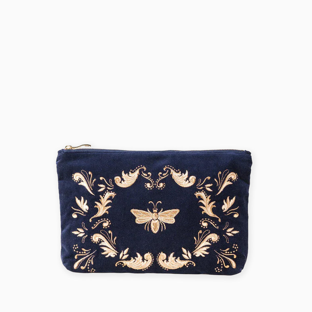 11055 - Provençal Bee Velvet Everyday Pouch Navy