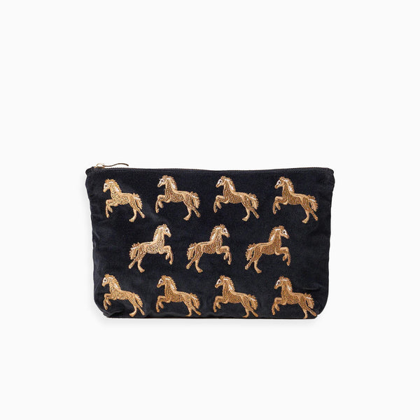 11499 - Wild Horses Velvet Everyday Pouch Charcoal