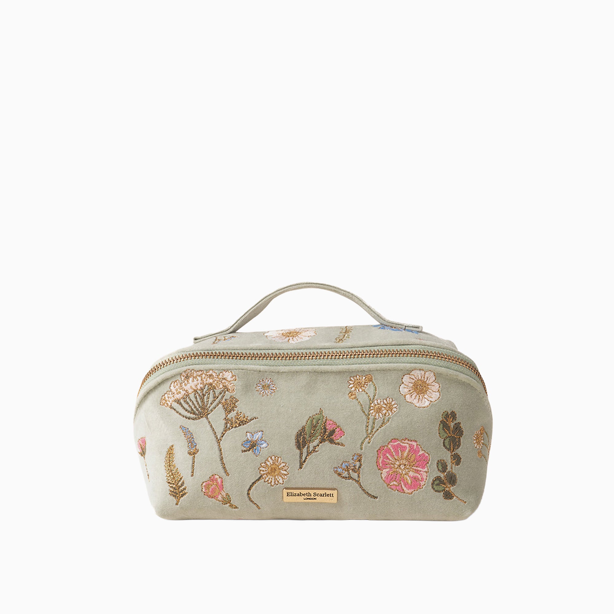 Makeup Bag-97991 - Pressed Flowers Sage Open Flat Makeup Bag-Elizabeth Scarlett