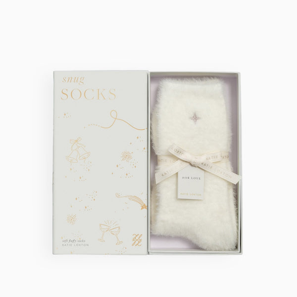 KLS812 - Fluffy Off White Star Socks in Gift Box