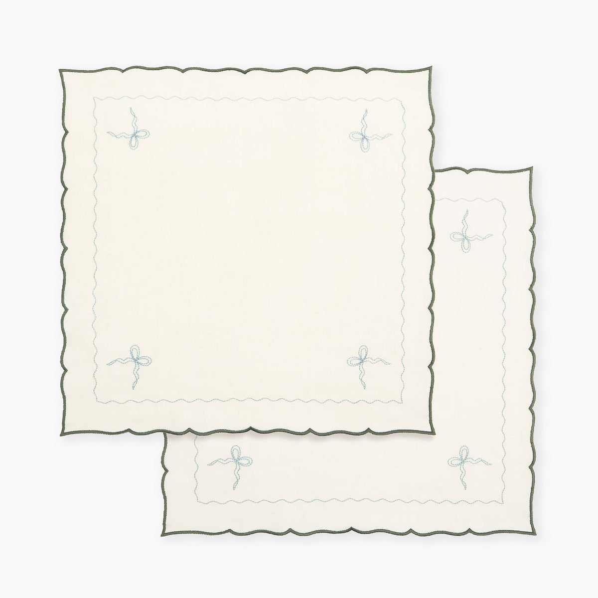 XNAGRE2 - Green Embroidered Bow Napkins Set Of 2