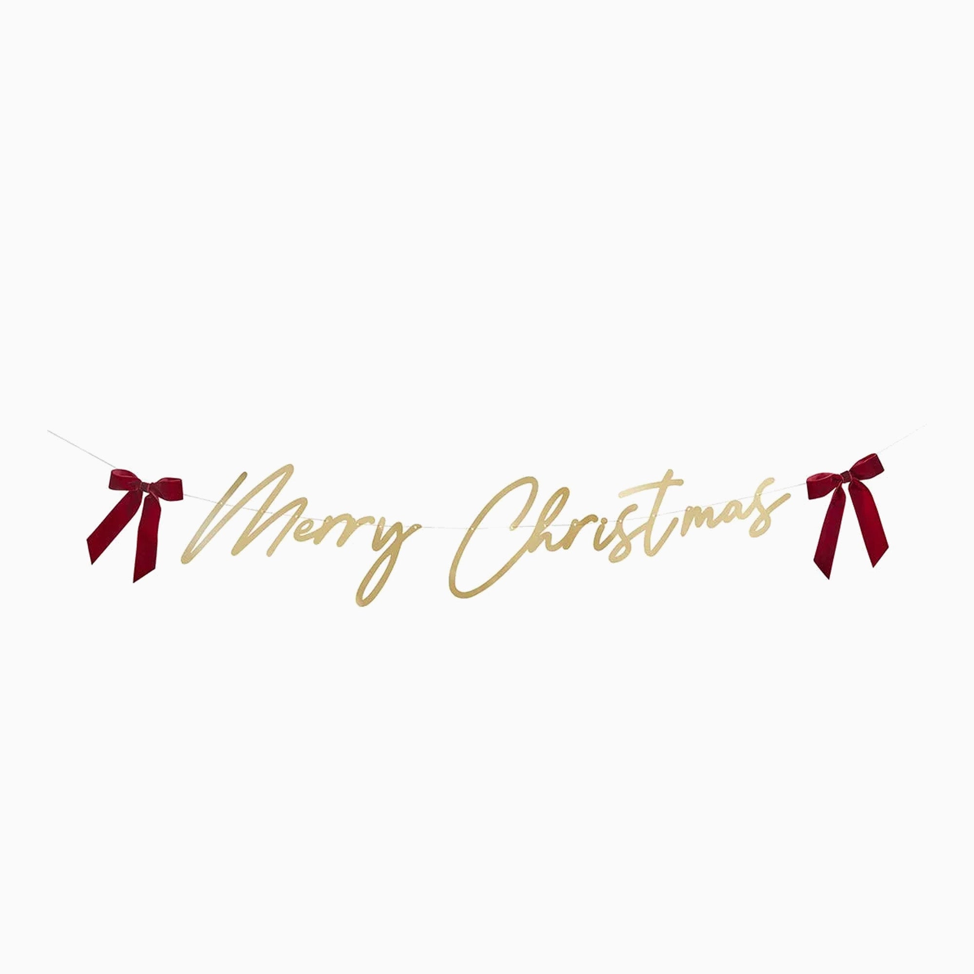 HBSB202 - Gold Merry Christmas Card Banner With Velvet Bows
