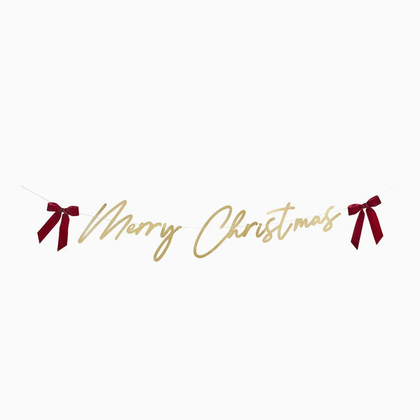 HBSB202 - Gold Merry Christmas Card Banner With Velvet Bows