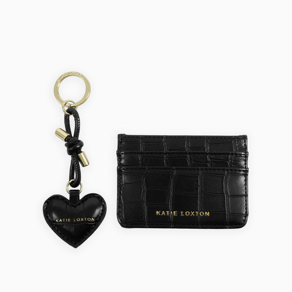 KLB4943 - Black Croc Keyring and Card Holder in Gift Box