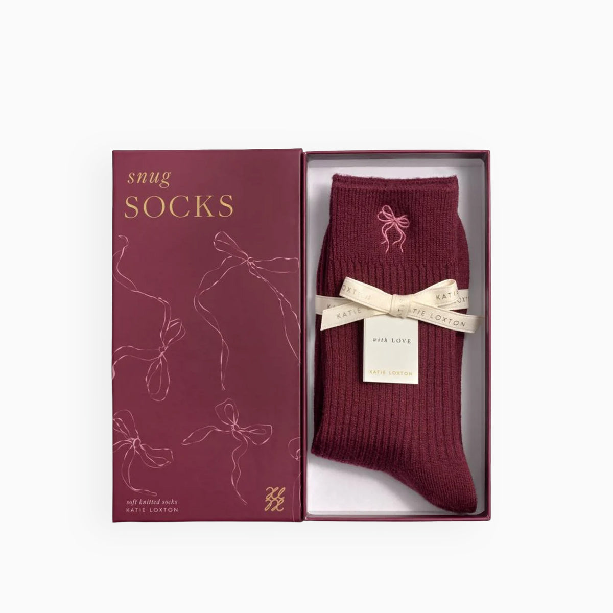 KLS815 - Ribbed Cherry Bow Socks in Gift Box
