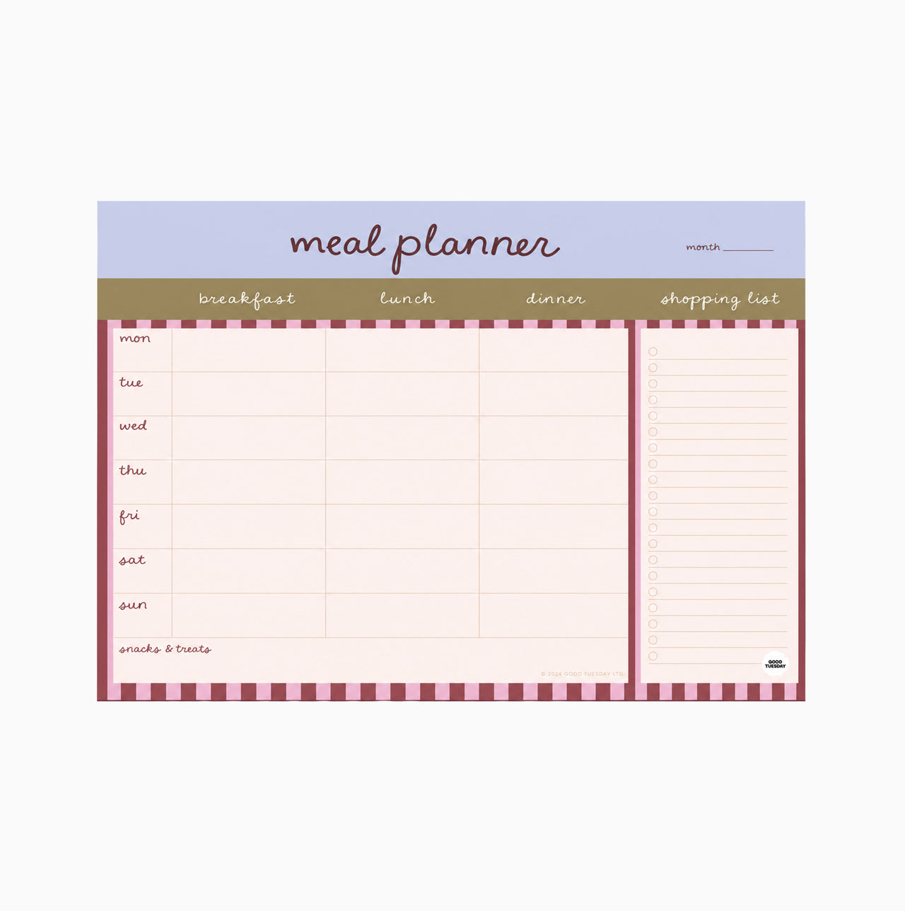 Planner-PAD-MEAL-BRY-A4 - Berry Stripe Weekly Meal Planner-Good Tuesday