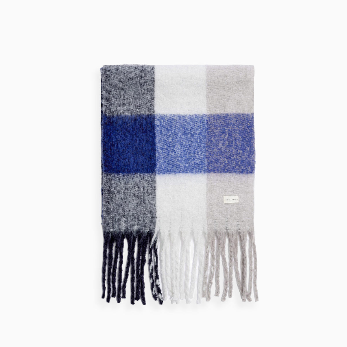 KLS850 - Checked Blue and Grey Tassel Scarf