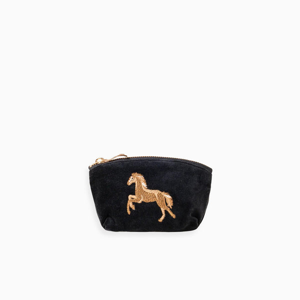 11543 - Wild Horses Velvet Coin Purse Charcoal