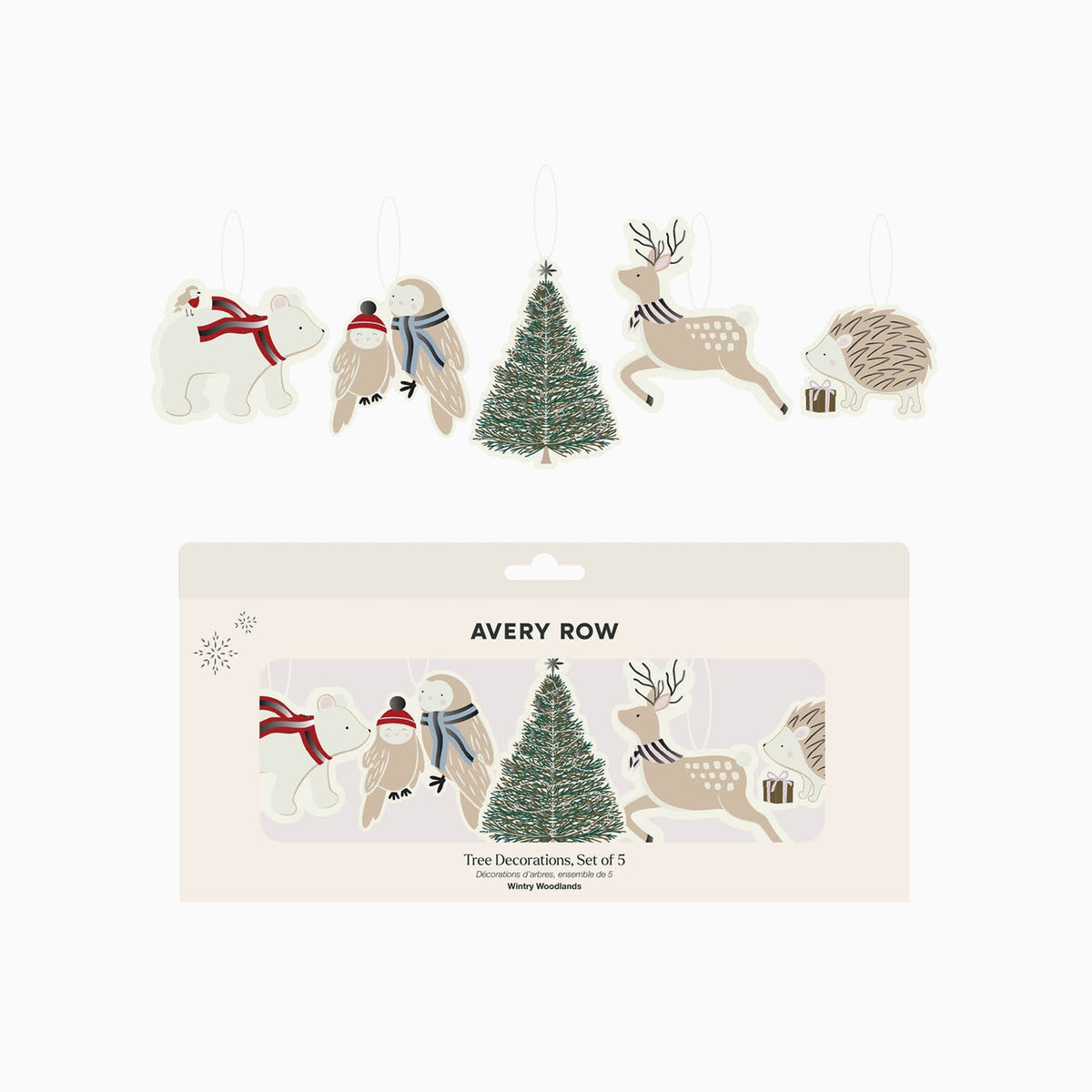 XTD5WWO - Winter Woodlands Embroidered Tree Decorations Set Of 5