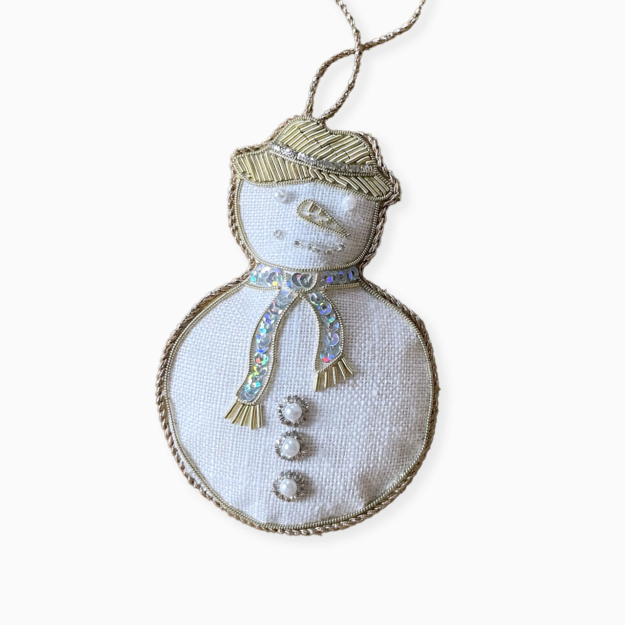 DSNWMAN01WHT1 - Handmade White Linen Snowman Holiday Tree Ornament