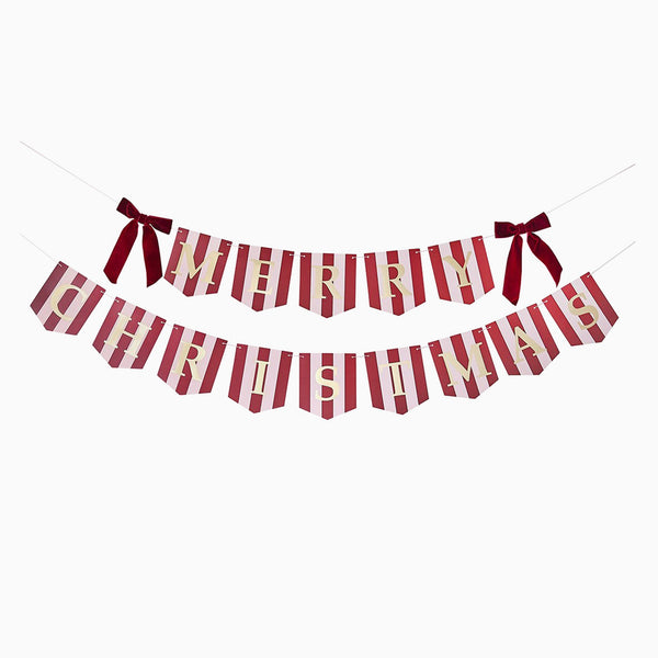 HBSB203 - Stripey Christmas Banner With Velvet Bow