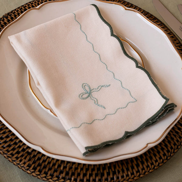 Green Embroidered Bow Napkins Set of 2 - Whistlefish