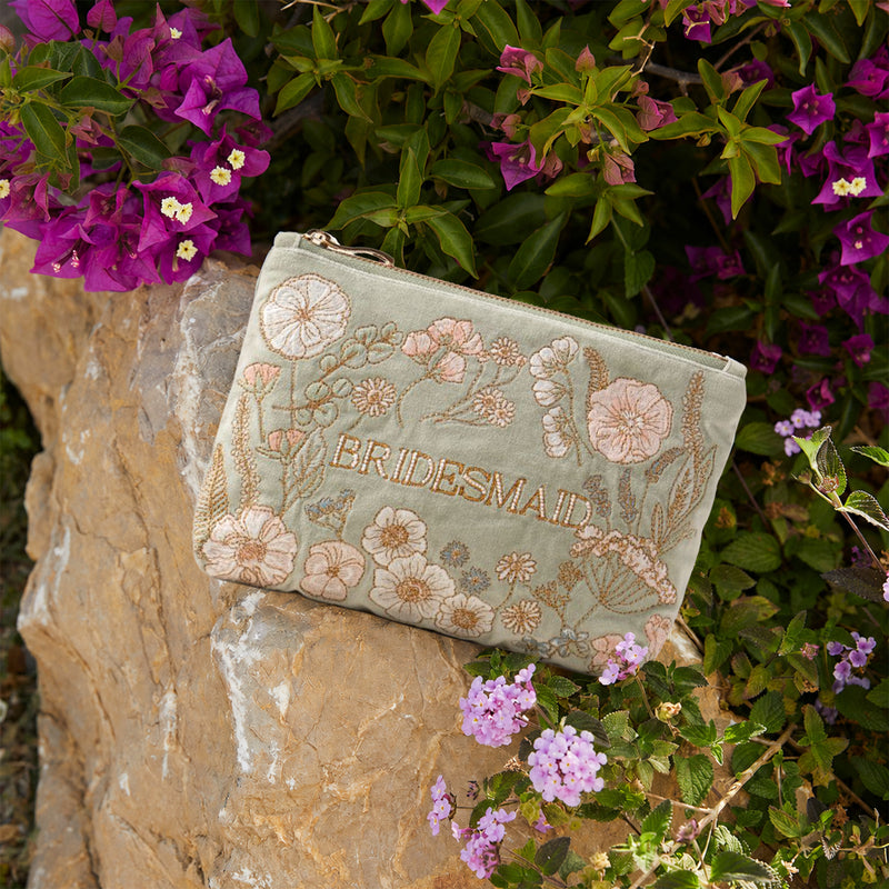 Pouch-16371 - Pressed Flowers Sage Bridesmaid Mini Pouch-Elizabeth Scarlett