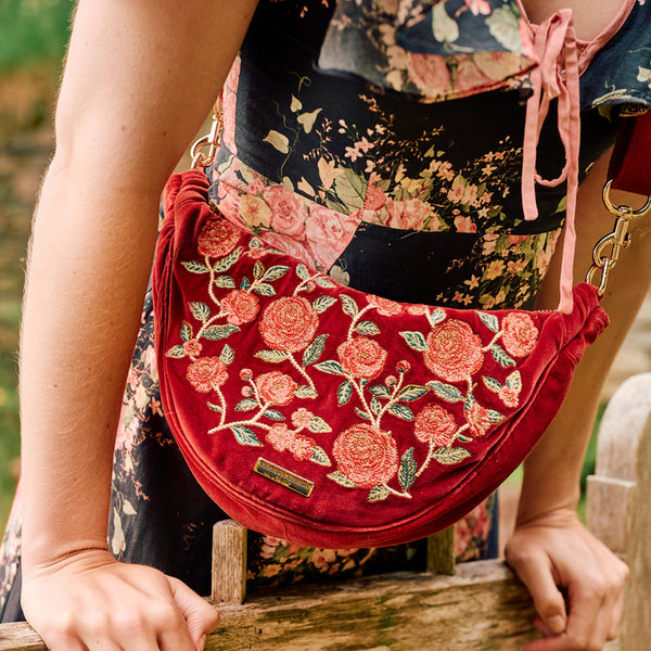 Camellia Romance Velvet Crossbody Bag - Whistlefish