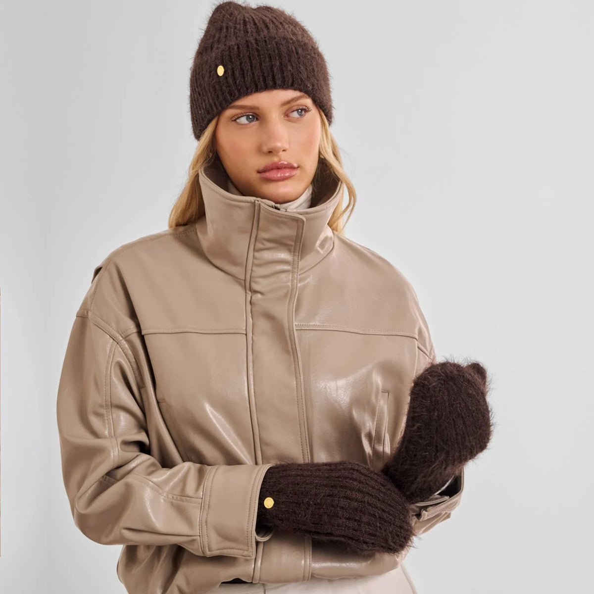 KLS833 - Deep Brown Hat and Mitten Gift Set