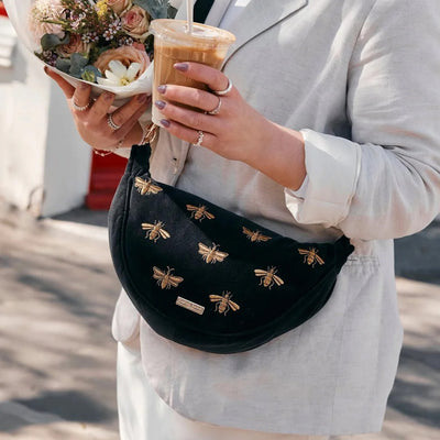 Honey Bee Velvet Crossbody Sling Bag - Whistlefish