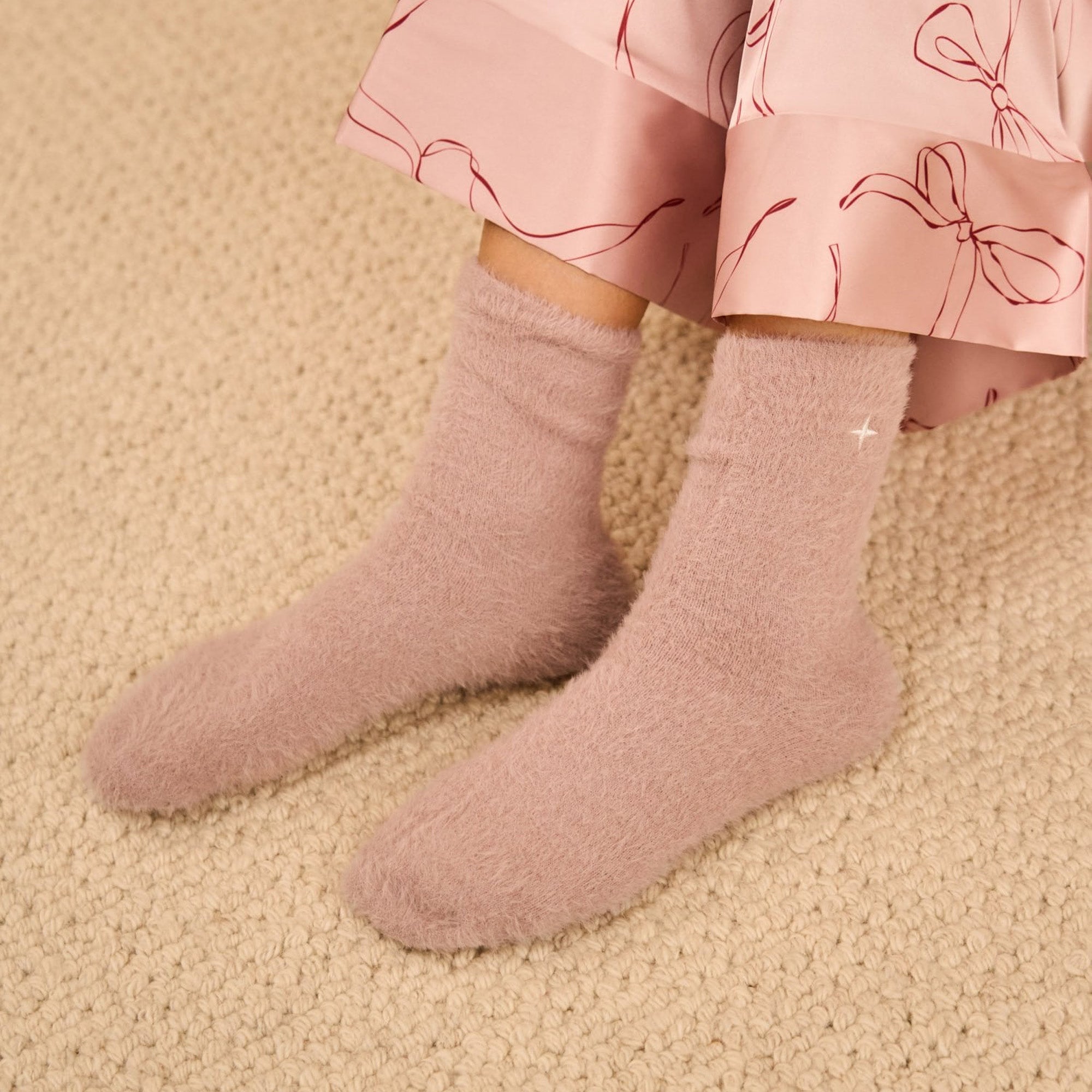 KLS813 - Fluffy Blush Pink Star Socks in Gift Box